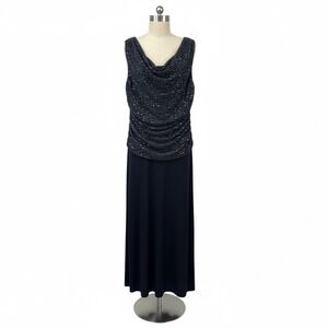 R&M Richards Women's Plus Size Metallic Sequined A-Line Dress, Navy Blue, 16W